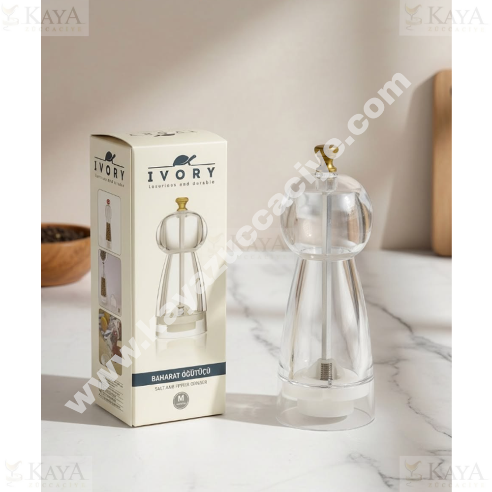 BZD IVORY AKRİLİK BAHARATLIK ÖĞÜTÜCÜ DEĞİRMEN 18 CM 1*48