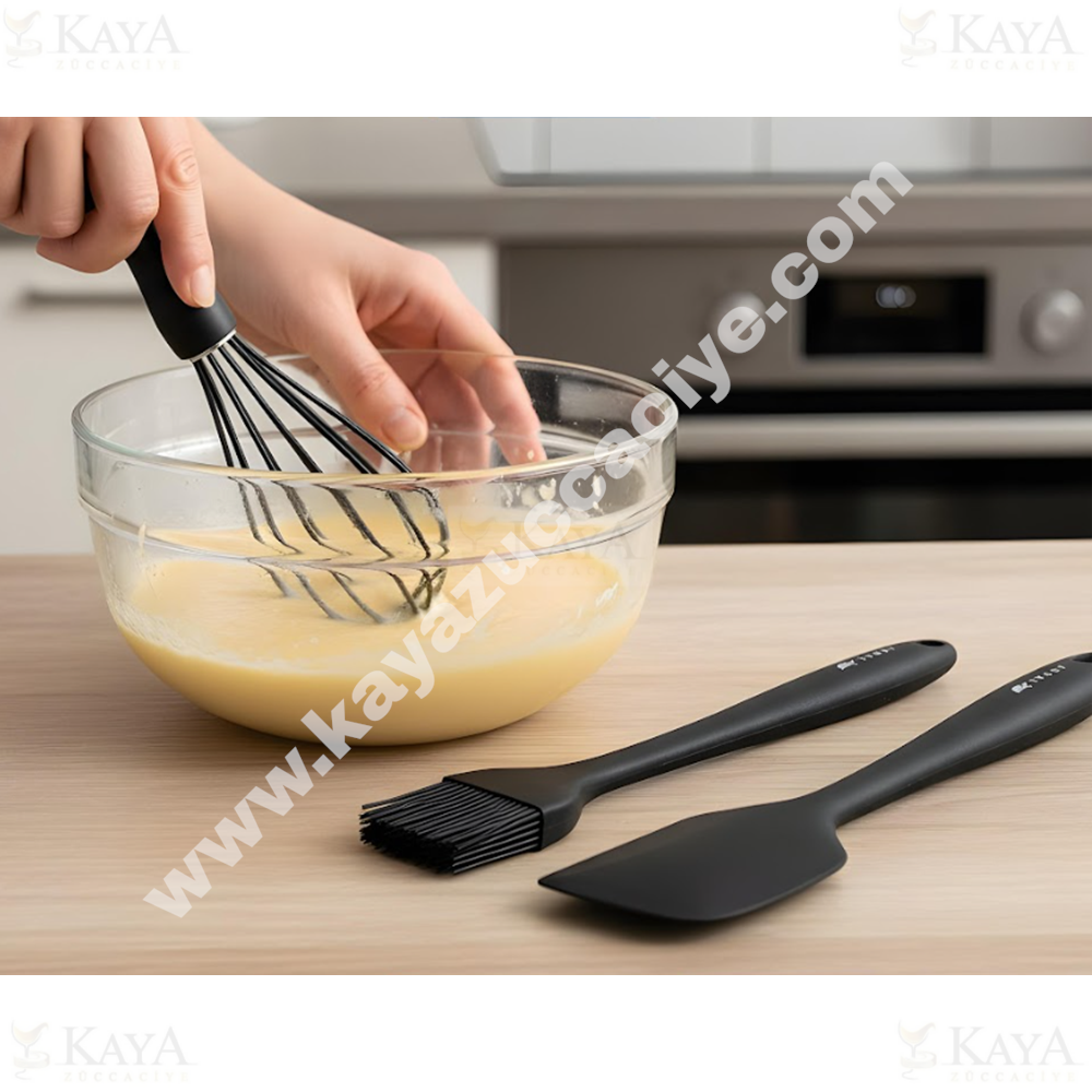BZD IVORY SİLİKON MUTFAK SETİ SPATULA+FIRÇA+ÇIRPICI 1*24