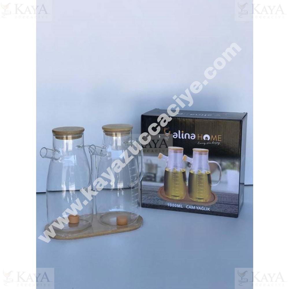 ALİNA CAM BOROSİLİKAT 2 Lİ YAĞLIK BAMBU TABAKLI 1 LT 1*12