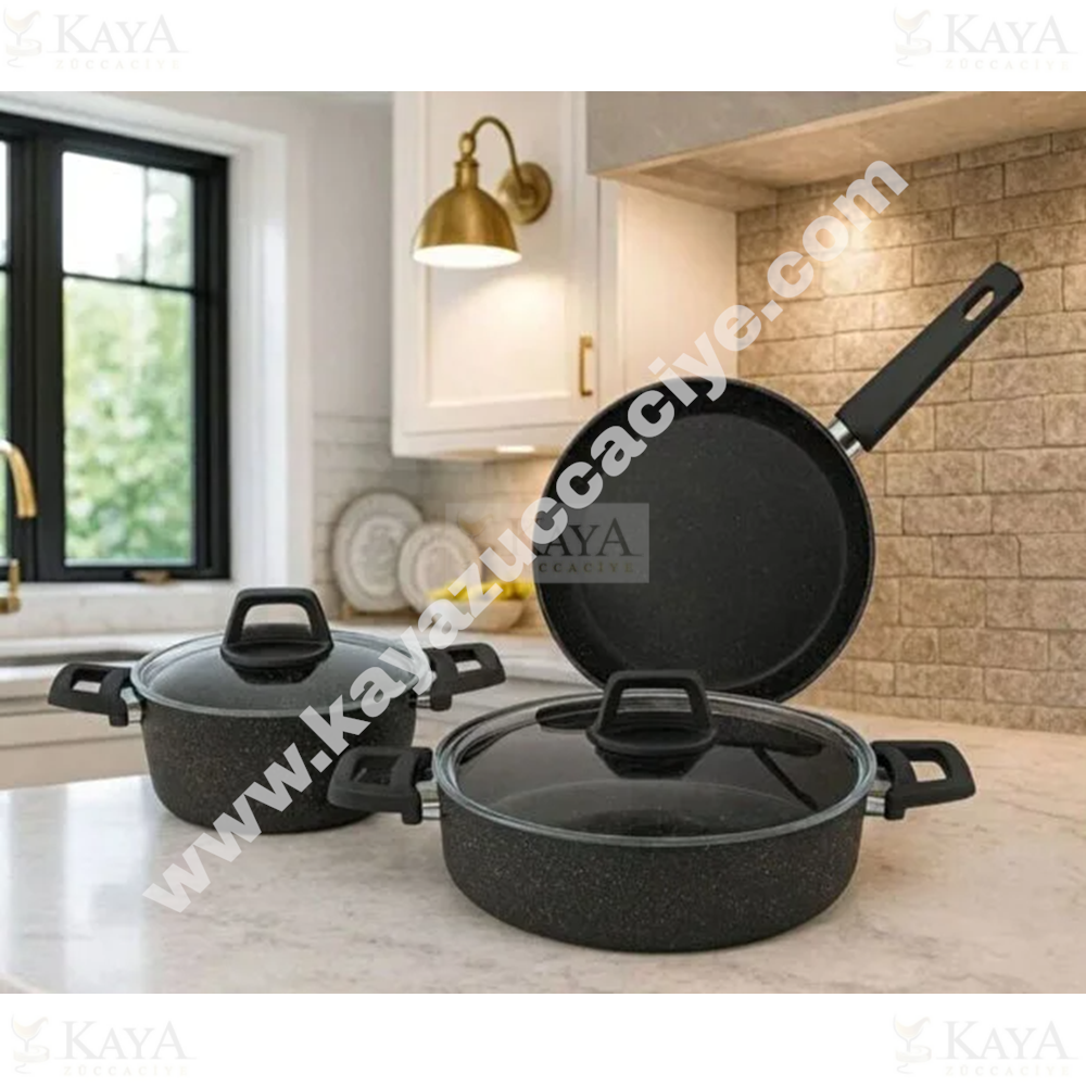 LVN TENCERE SETİ 5 PARÇA DİEZ CAM KAPAK SİYAH 1*1