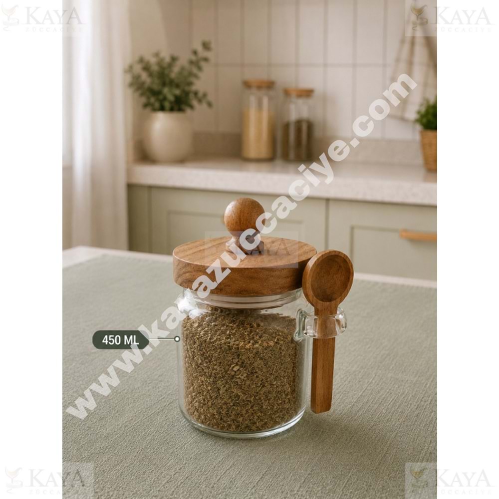 LUCA MİA CAM KAVANOZ GLASSYA KAŞIKLI AKASYA KAPAK 450 ML 1*36