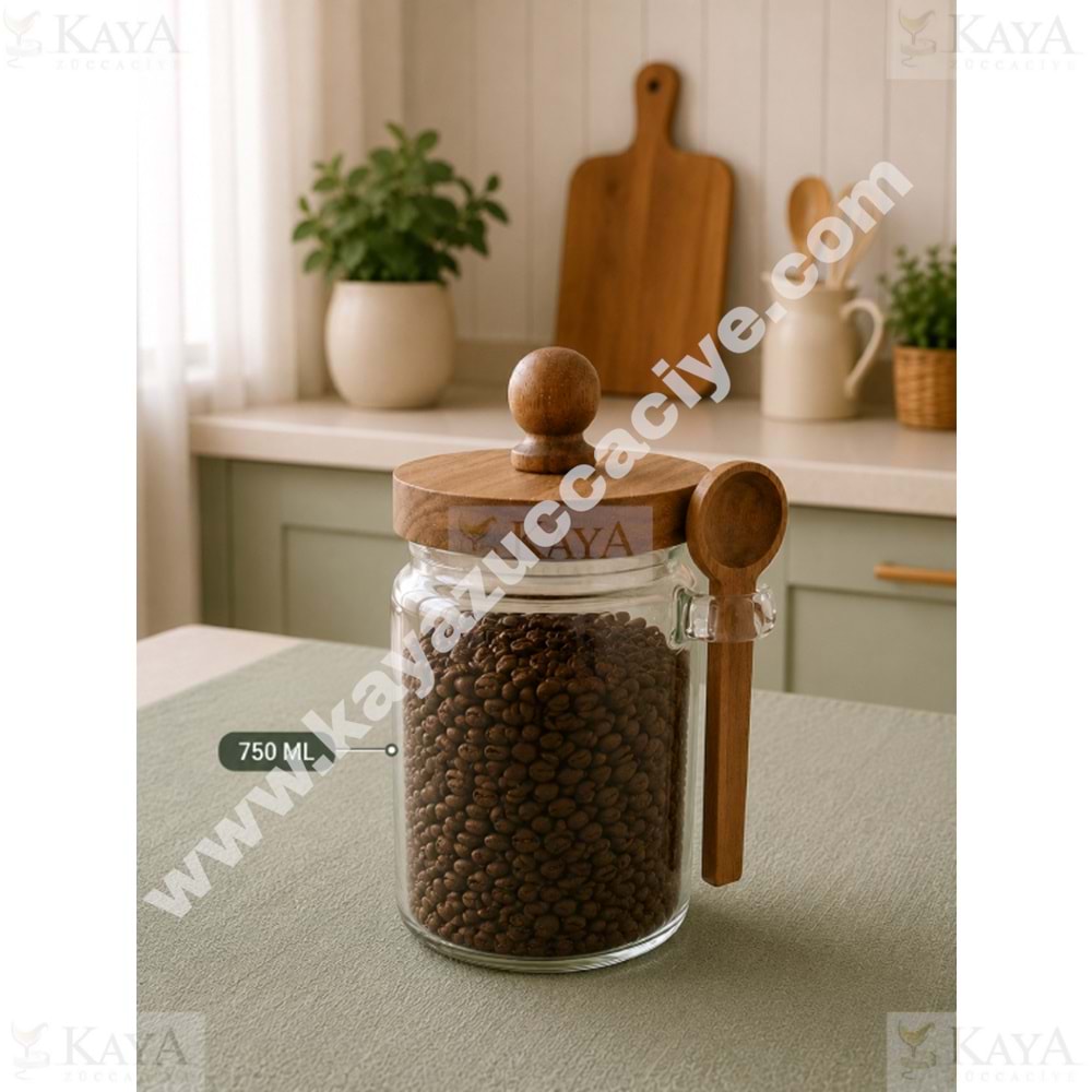 LUCA MİA CAM KAVANOZ GLASSYA KAŞIKLI AKASYA KAPAK 750 ML 1*24