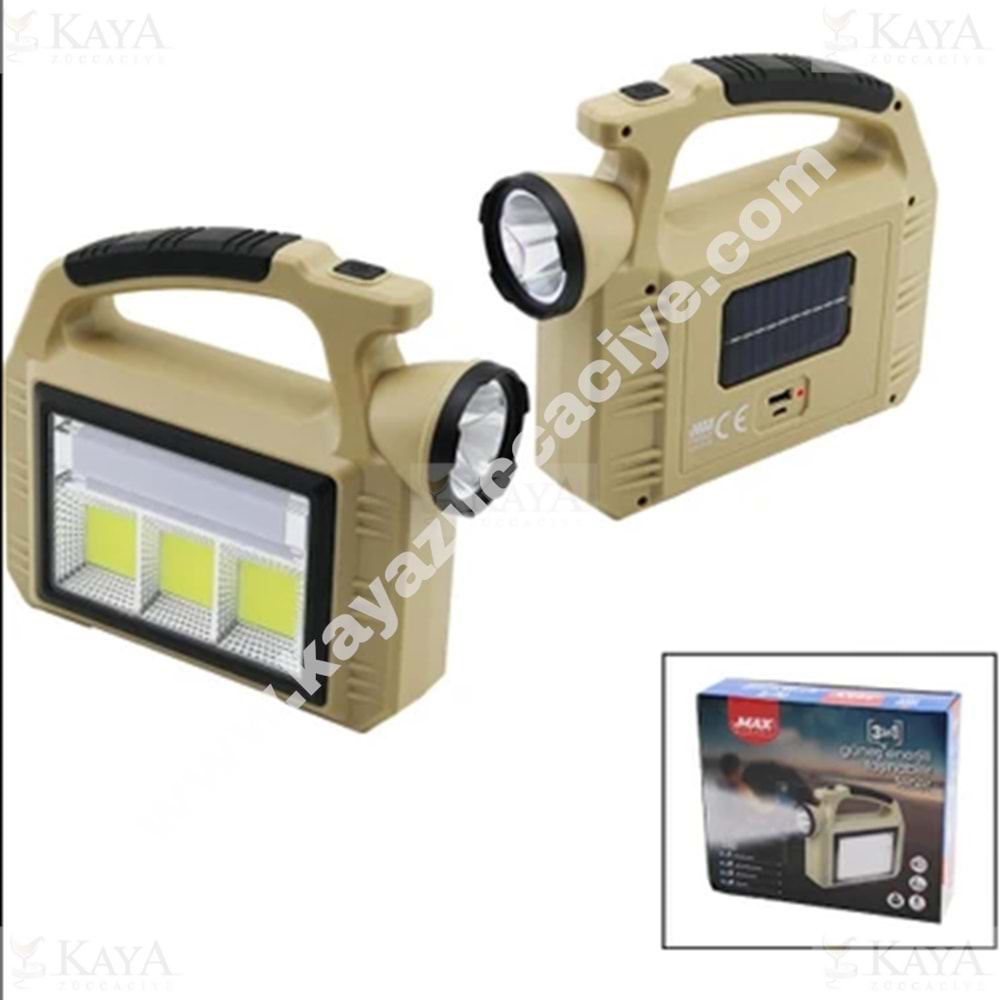 ZMAX LAMBA LEDLİ GÜNEŞ ENERJİLİ TAŞINABİLİR 3 KADEMELİ FENER 1*24