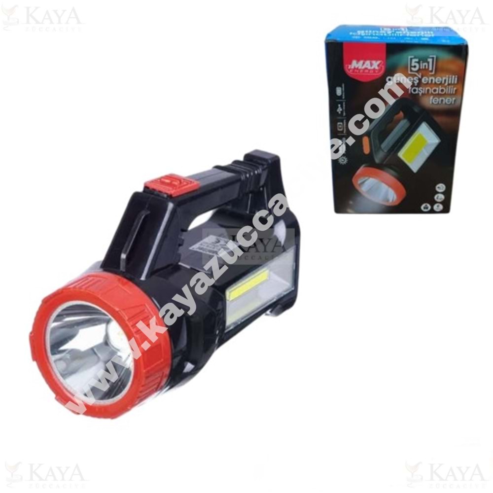 ZMAX LAMBA LEDLİ EL FENERİ GÜNEŞ ENERJİLİ VE ŞARJLI 1*36