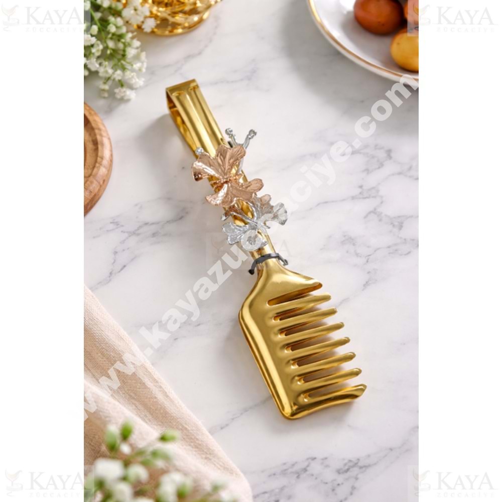 BZD IVORY SUNUM MAŞASI GOLD KELEBEK FİGÜRLÜ 1*60