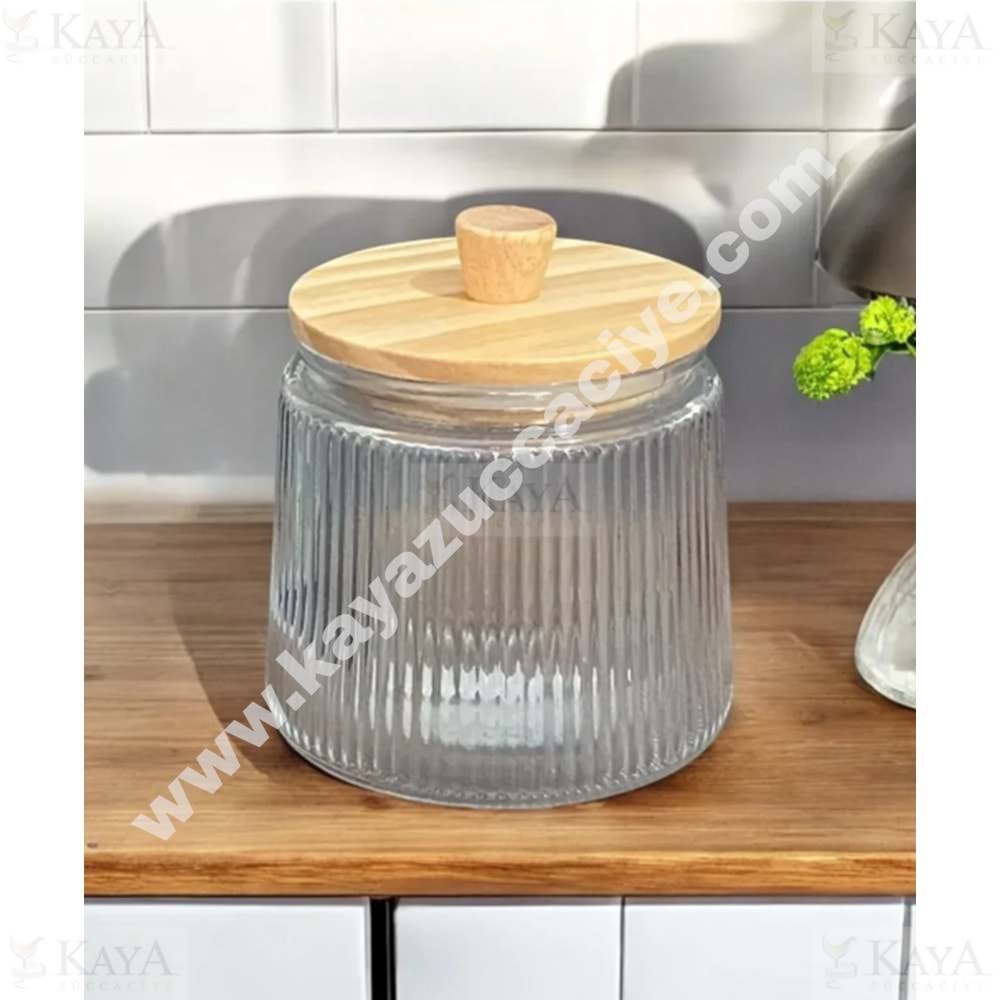 MLN BAMBU KAPAKLI CAM ÇİZGİLİ KAVANOZ 800 ML 1*24