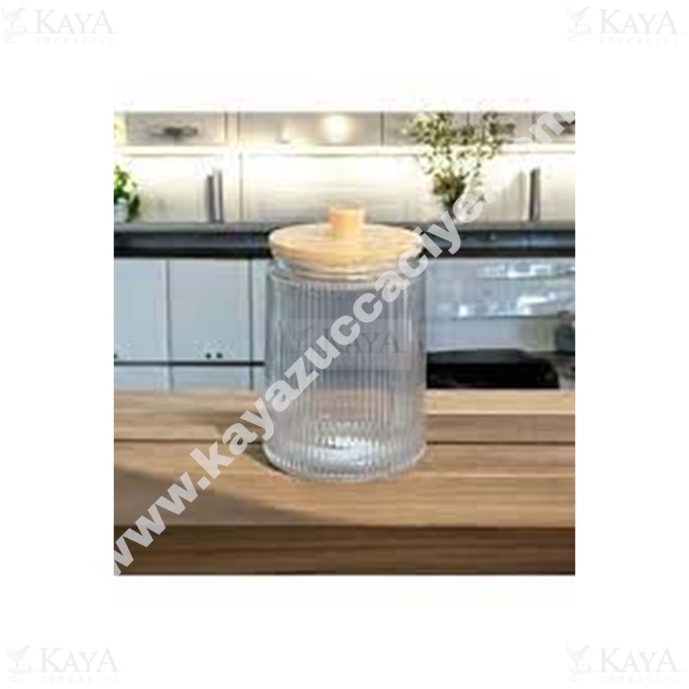 MLN BAMBU KAPAKLI CAM ÇİZGİLİ KAVANOZ 1300 ML 1*12