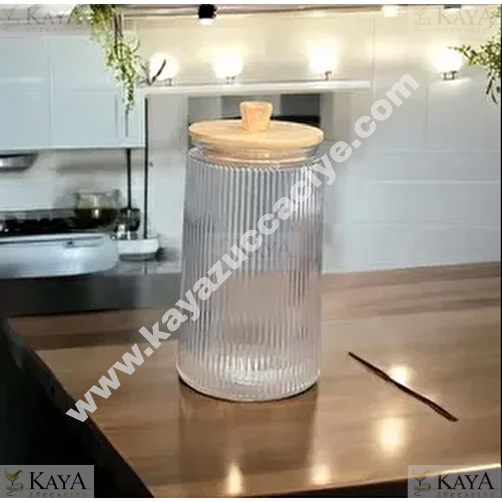 MLN BAMBU KAPAKLI CAM ÇİZGİLİ KAVANOZ 1800 ML 1*12