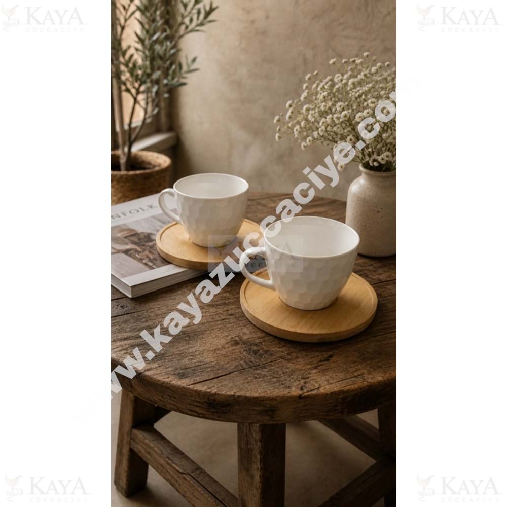 MLN PORSELEN KAHVE SETİ 2 Lİ BAMBU TABAK 1*24