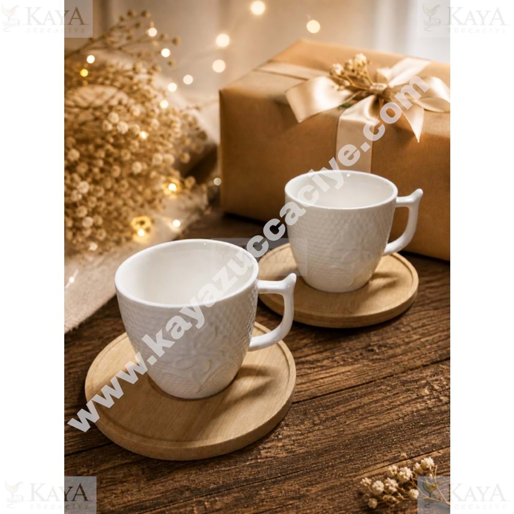MLN PORSELEN KAHVE SETİ 2 Lİ BAMBU TABAK 1*24