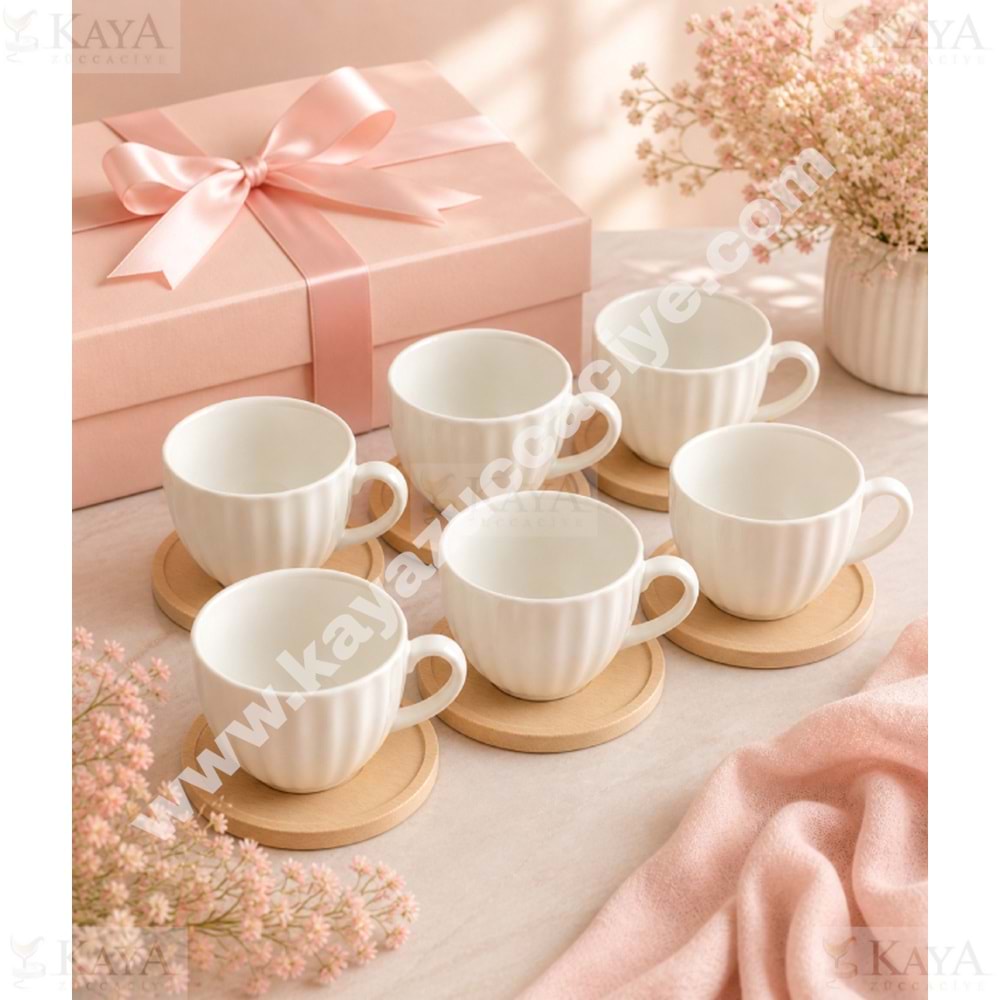 MLN PORSELEN KAHVE FİNCAN TAKIMI BAMBU TABAK 6 LI 1*12