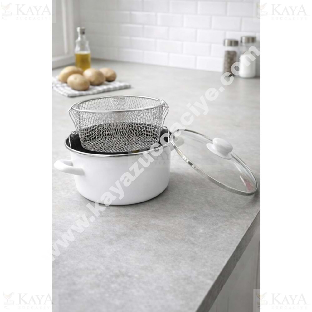 MLN EMAYE KIZARTMA TENCERESİ 22 CM BEYAZ 1*6