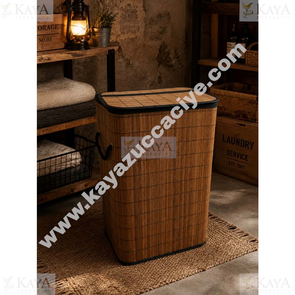 MLN BAMBU ÇAMAŞIR SEPETİ KAPAKLI 40x30x50 CM 1*12