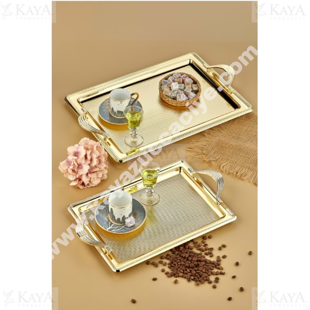DALGIÇ 2 Lİ DİKDÖRTGEN TEPSİ GOLD SETİ 2014SET2 35x25-44x32 CM 1*10