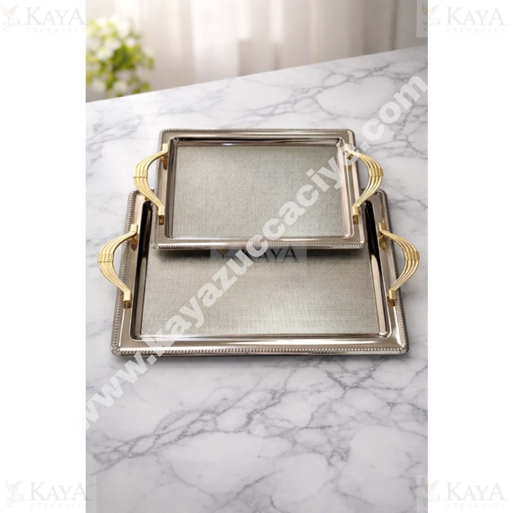 DALGIÇ 2 Lİ DİKDÖRTGEN TEPSİ GÜMÜŞ SETİ 2014SET2 35x25-44x32 CM 1*10