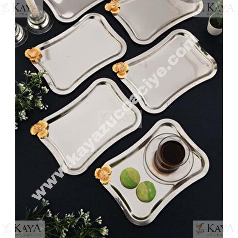 CNM NALDO GÜMÜŞ İTALYAN TEPSİ ALTIN TAŞLI ÇİÇEKLİ 23x15 CM