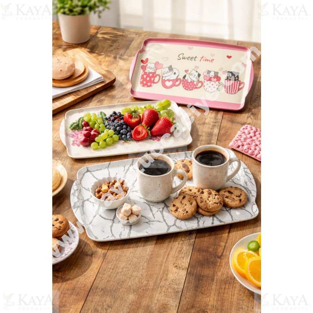 EGE MELAMİN BÜYÜK DİKDÖRTGEN KAYDIRMAZ TEPSİ 30x40 CM 1*14