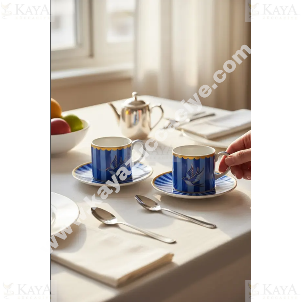 PASHA PORSELEN KAHVE SETİ PİEGON 2 Lİ MAVİ 1*24