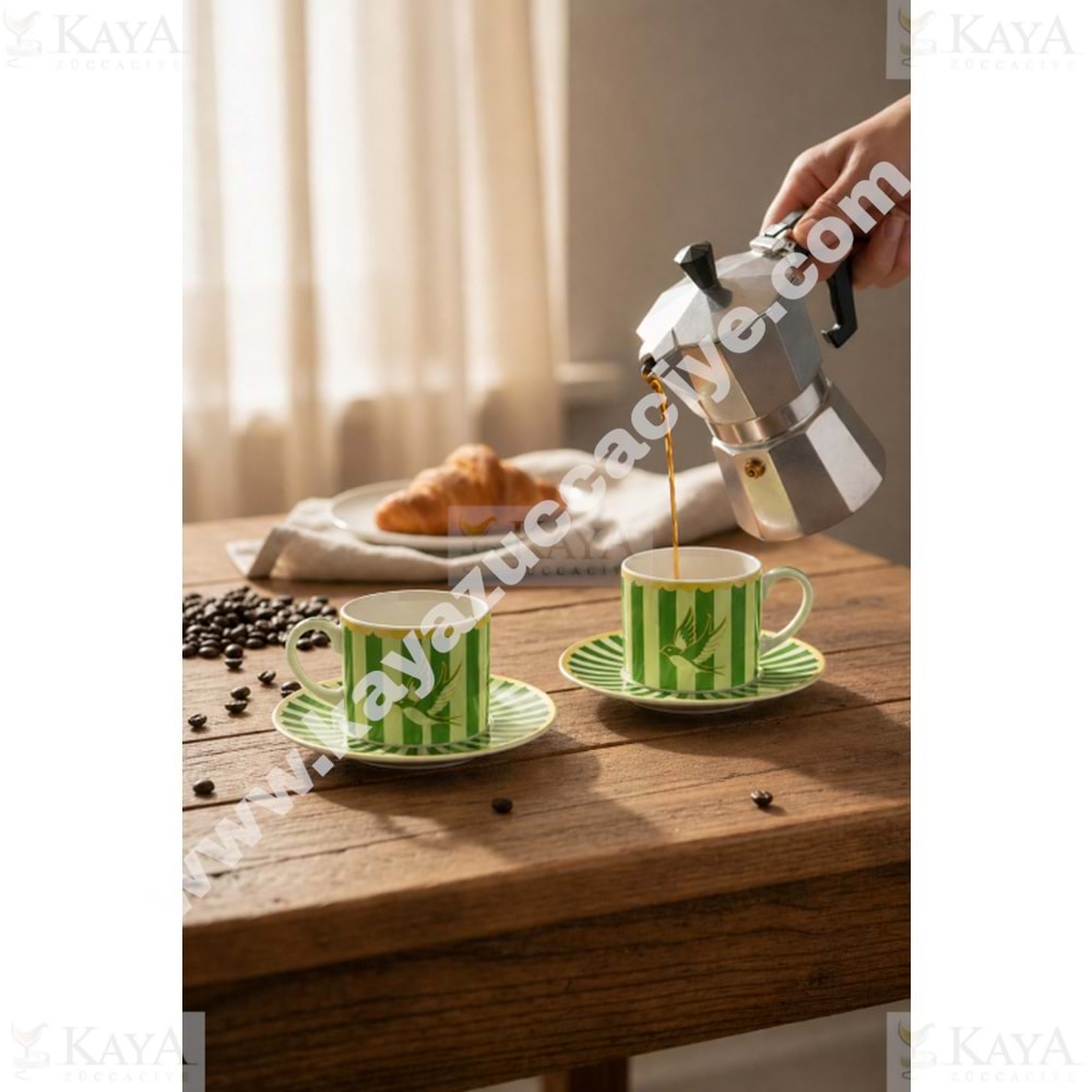 PASHA PORSELEN KAHVE SETİ PİEGON 2 Lİ YEŞİL 1*24