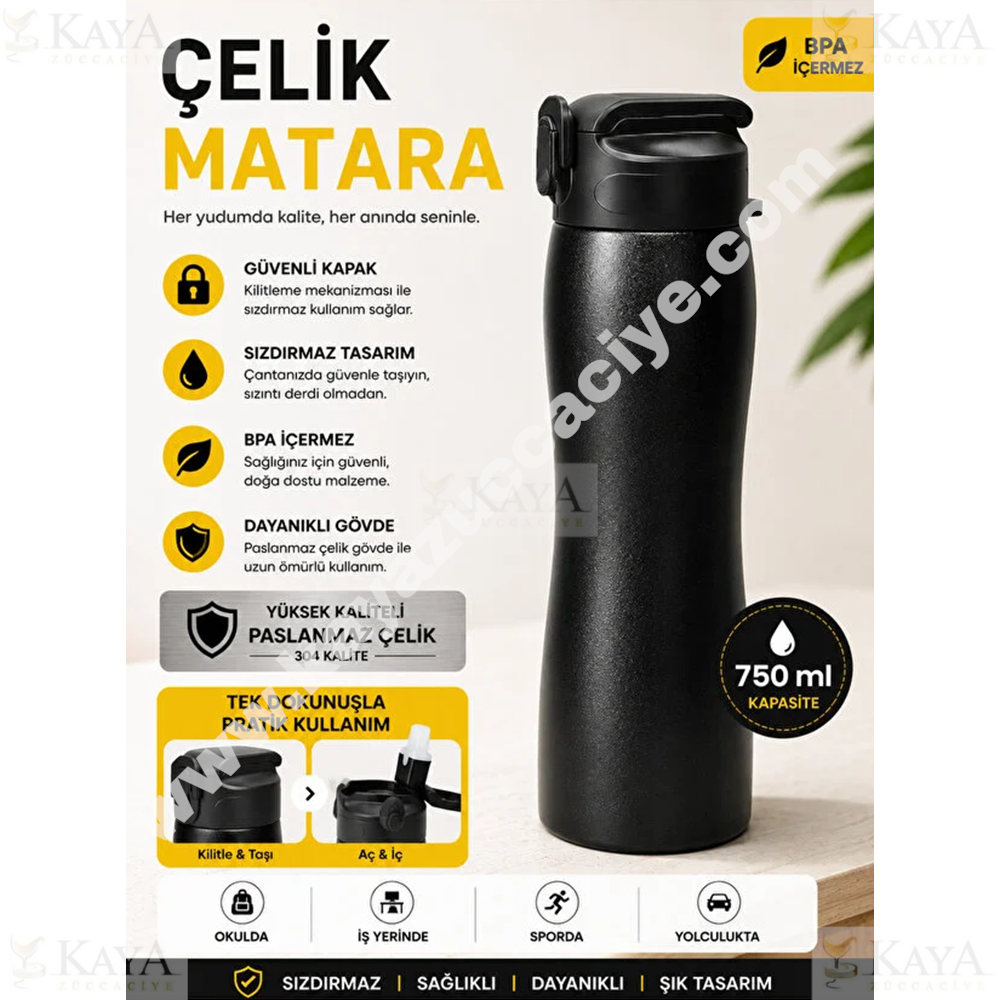 BIENLY MATARA OTOMOTİK KAPAK PASLANMAZ 750 ML TMA-01750 1*6