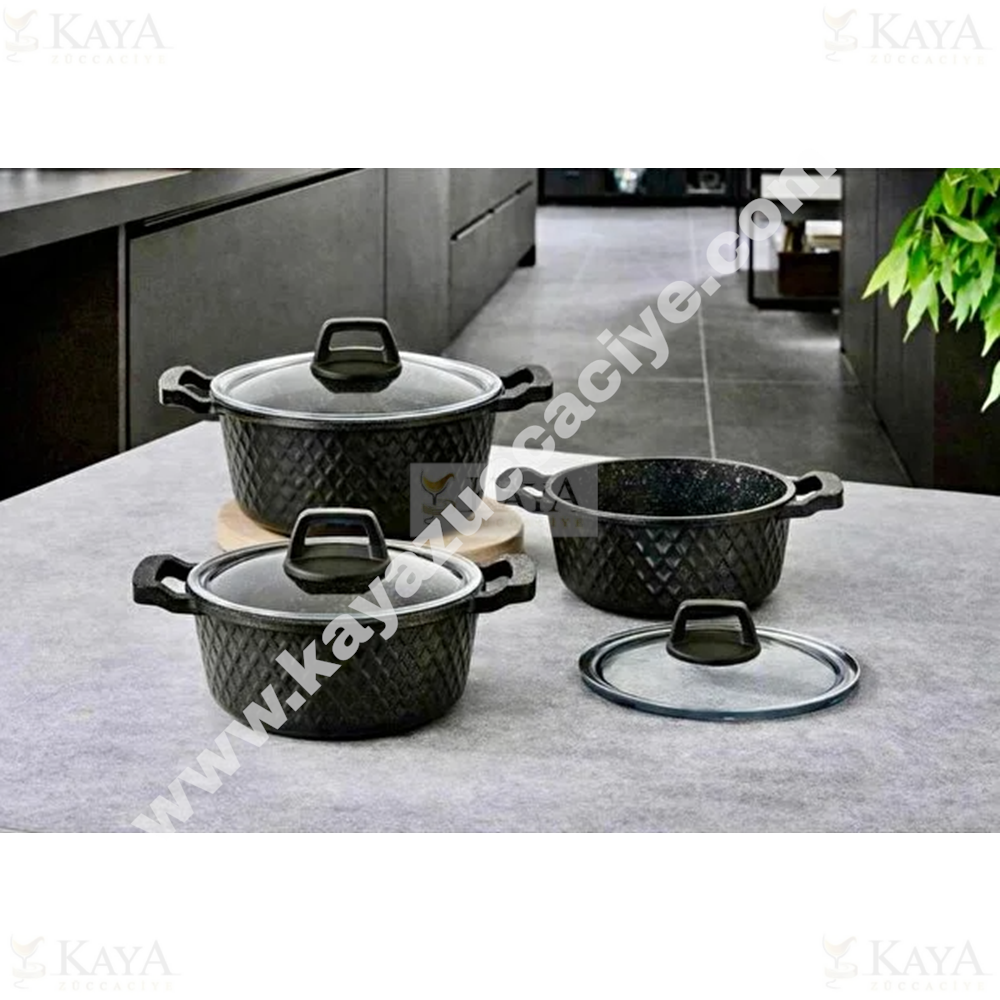 LVN TENCERE SETİ 6 PARÇA HASIR MODEL DÖKÜM SİYAH 16-18-20 CM 1*1