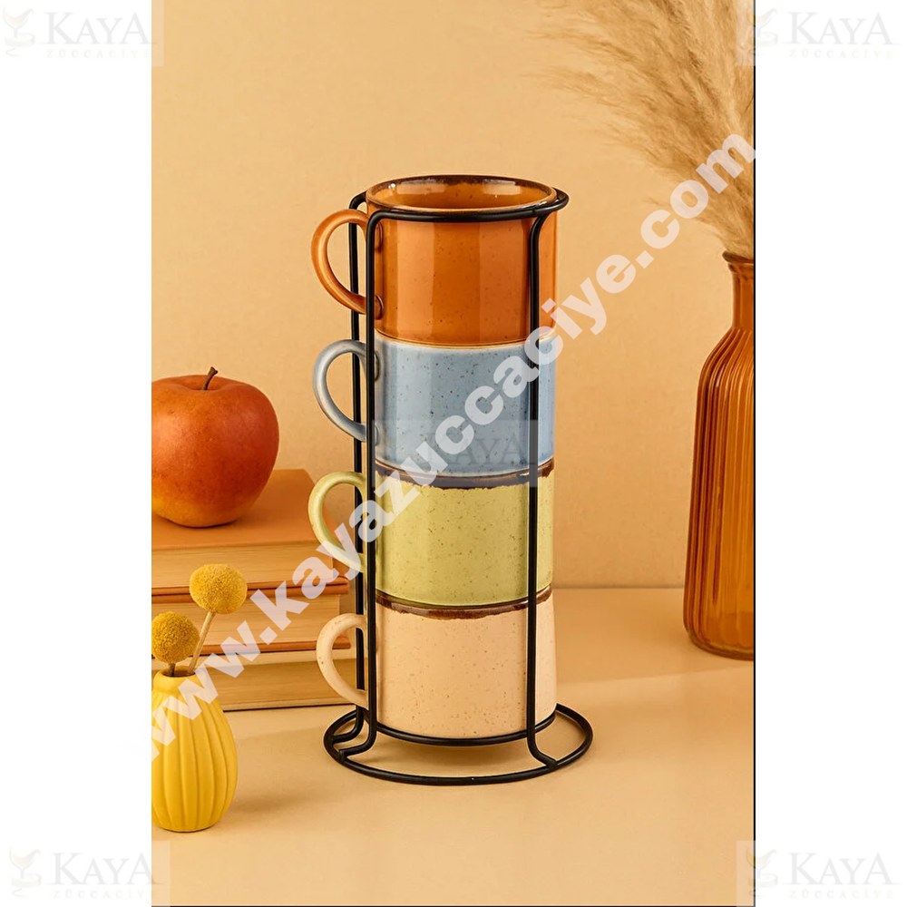 PASHA PORSELEN KUPA SETİ STANDLI CAPPUCCİNO 4 LÜ 1*12