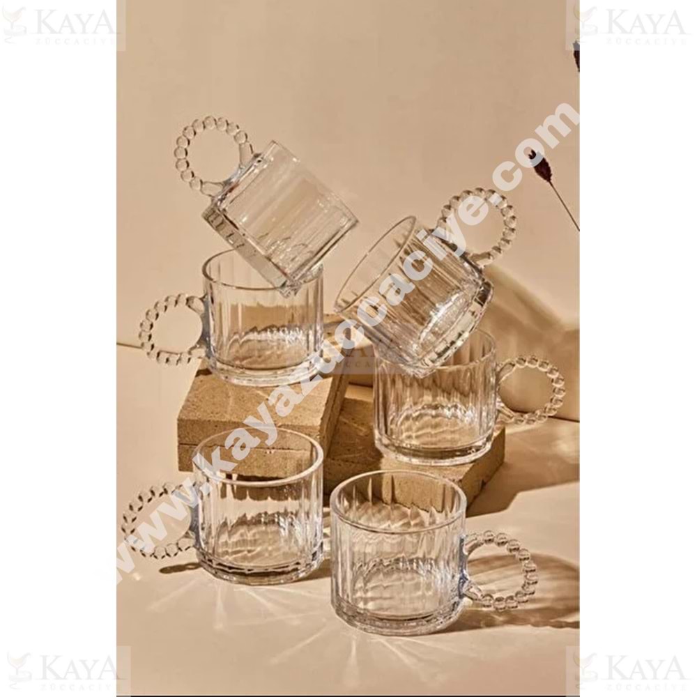 RYN CAM ŞAM MUG BONCUK KULPLU KAHVE YANI BARDAK 6 LI 1*12