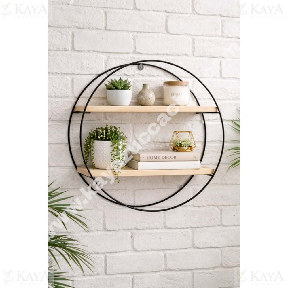 EGE METAL AHŞAPLI DUVAR RAFI 2 KATLI YUVARLAK 1*1