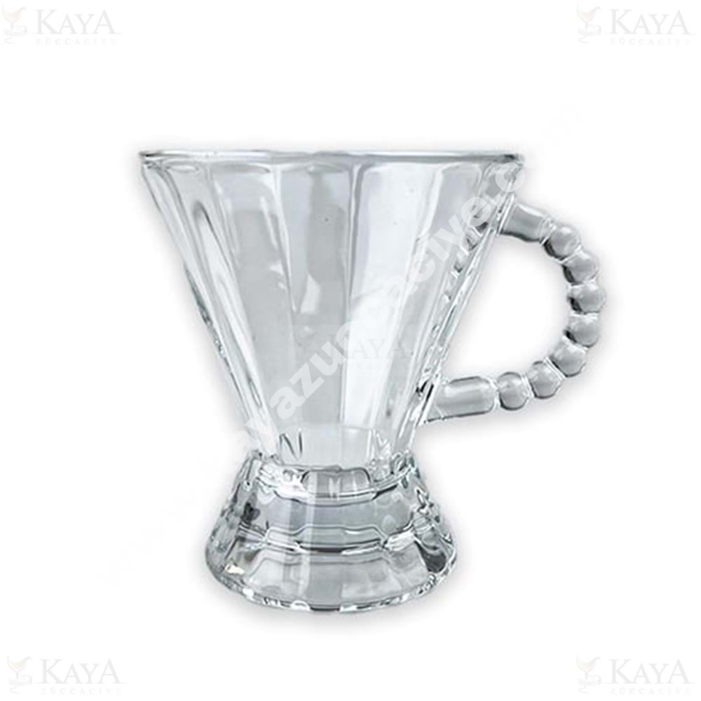 SVR CAM ÇAY BARDAĞI ÇİZGİLİ BONCUK KULPLU 6 LI 1*18