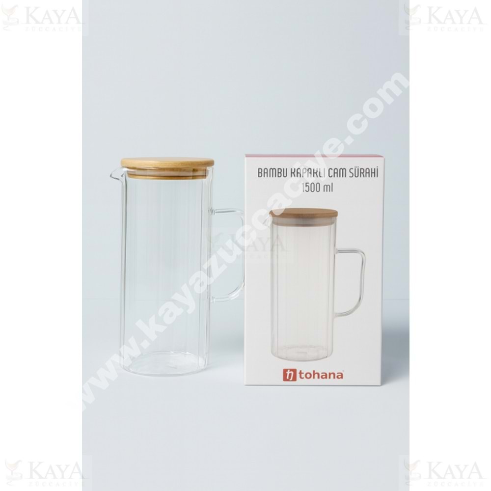 THN CAM SÜRAHİ BAMBU KAPAKLI ÇİZGİLİ 1,5 LT 1*12