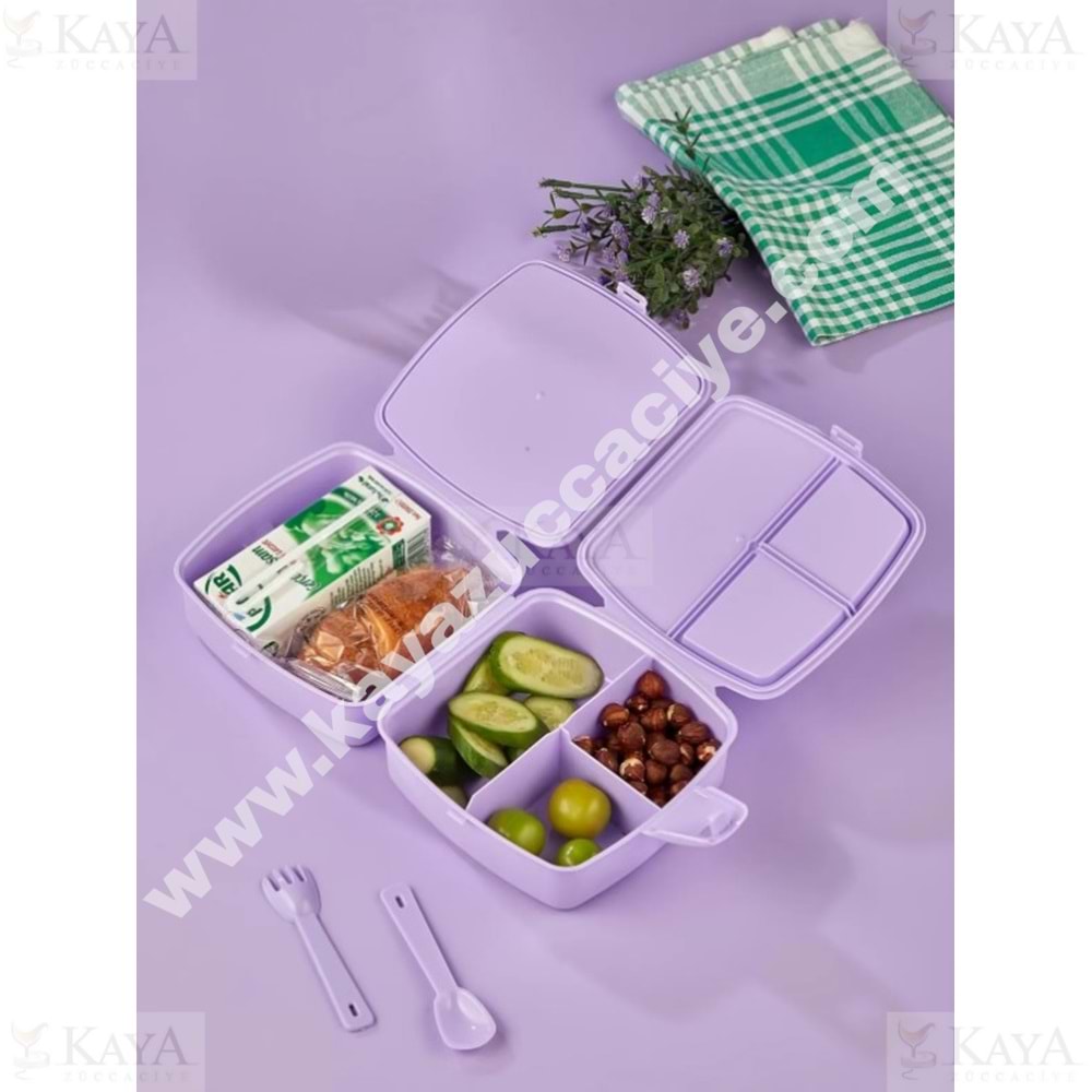 TUFFEX BESLENME KABI KAŞIKLI BÖLMELİ KEDİLİ LUNCH BOX 1*36