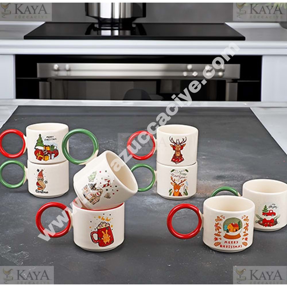 KSV KERAMİKA KUPA PORSELEN YILBAŞI FİGÜRLÜ 2 Lİ HALKA KULP 1*12