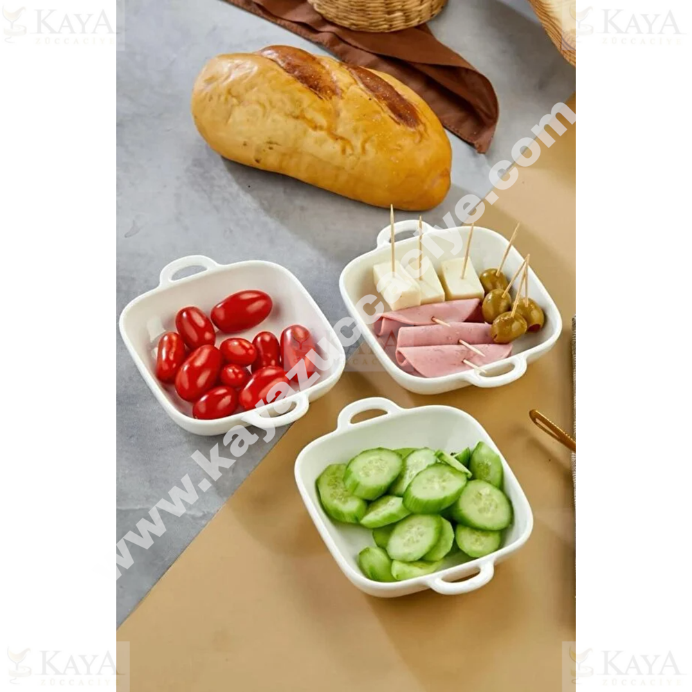 TEKBİR PORSELEN MEZE TABAĞI KARE KULPLU 15x12x3,5 CM ADET 1*3