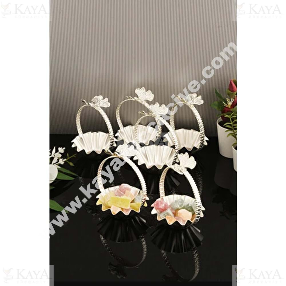 CNM PRES LOKUMLUK TERİS KELEBEK KULPLU GÜMÜŞ MİNİ TIRTIKLI 8 CM SUNUMLUK