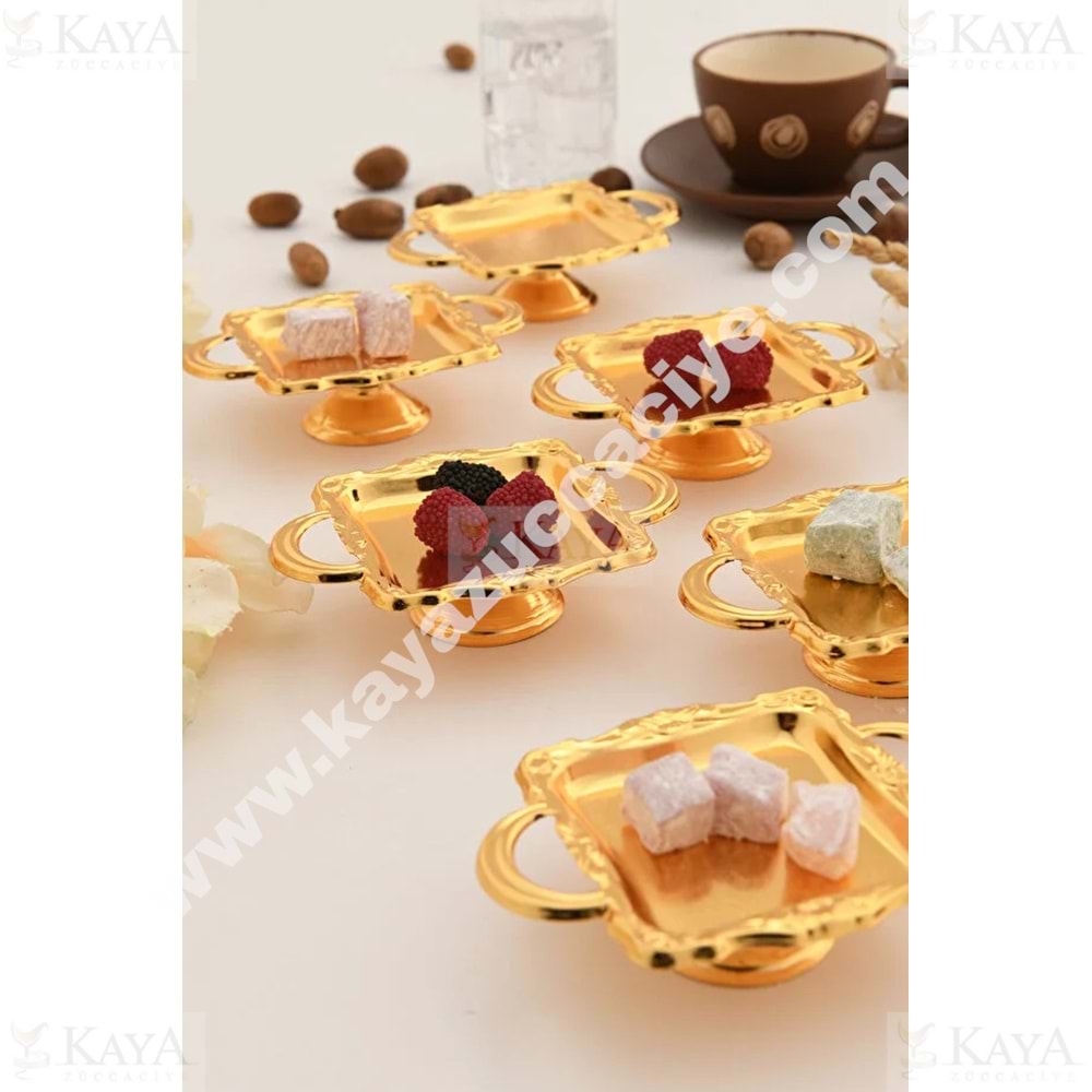CNM PRES LOKUMLUK AYAKLI ALTIN KARE MİNİMAL SUNUMLUK 11x8 CM