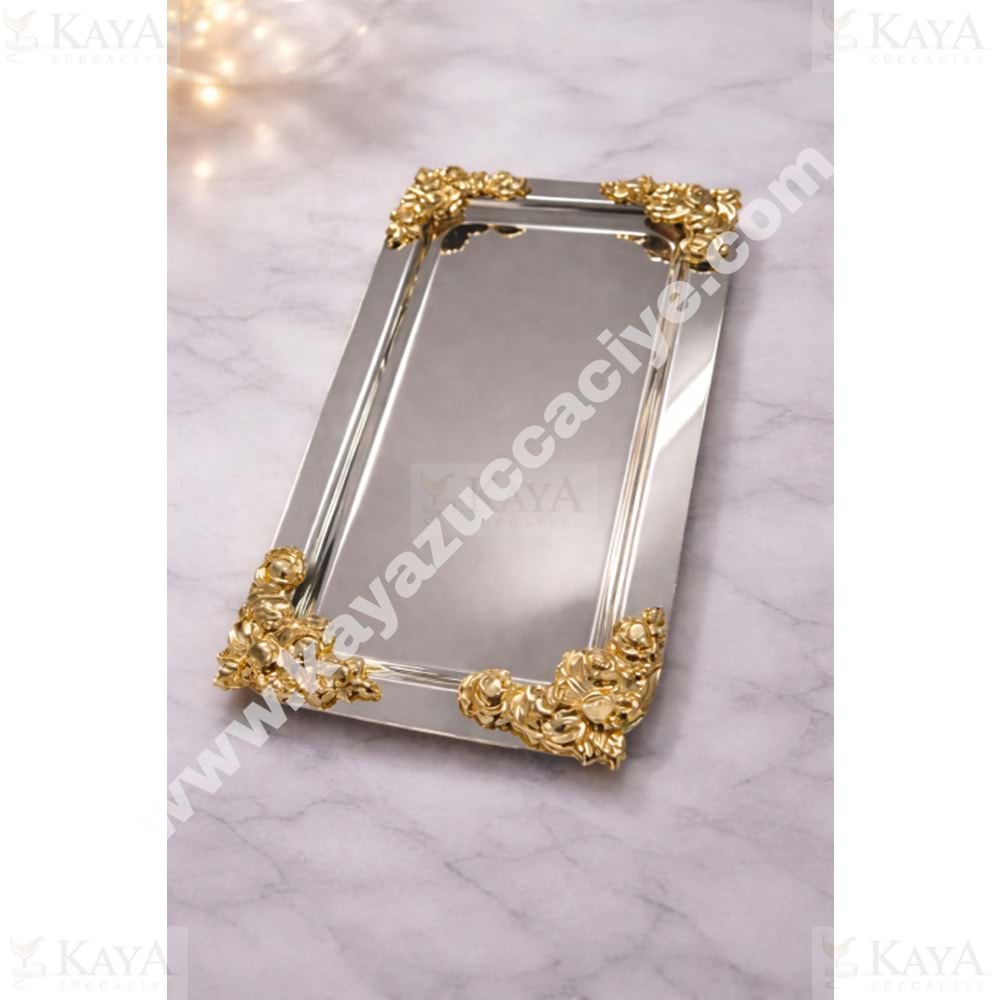 CNM PRES TEPSİ MOLİSİ BATON PASLANMAZ TEPSİ 4 KÖŞELİ 33x17 CM GÜMÜŞ-GOLD