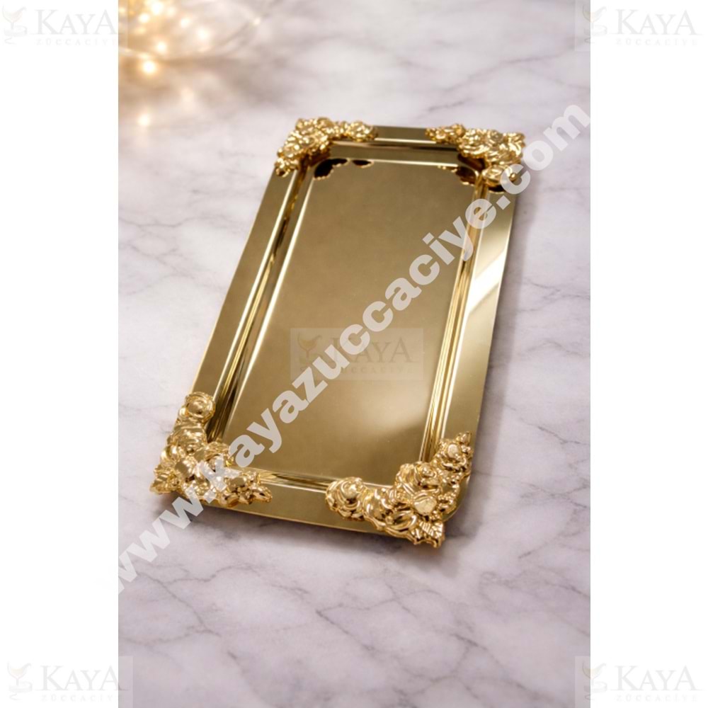 CNM PRES TEPSİ MOLİSİ BATON PASLANMAZ TEPSİ 4 KÖŞELİ 33x17 CM GOLD-GOLD