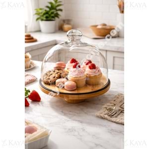 EGE KEK FANUSU CAM KAPAKLI BAMBU AYAKLI 24 CM 1*8