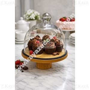 EGE KEK FANUSU CAM KAPAKLI BAMBU AYAKLI 20 CM 1*18