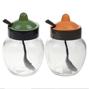 HEREVİN BAHARATLIK&SOSLUK RENKLİ CAM KAPAKLI KAŞIKLI 370 ML 1*24