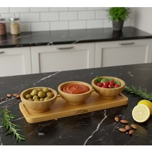 MTR BAMBU ÇEREZLİK & SOSLUK TEPSİLİ 3 LÜ KASE 1*120