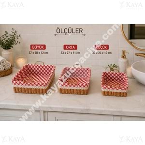 AJE HASIR SEPET ÇOK AMAÇLI KULPLU DİKDÖRTGEN 3 LÜ SEPET 1*12