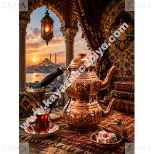 ZEN BAKIR ÇAYDANLIK İŞLEMELİ AHŞAP KULP BÜYÜK BOY 1*6