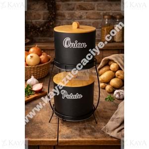 DECOREV PATATES SOĞANLIK BAMBU KAPAK 2 Lİ METAL SİYAH 1*6