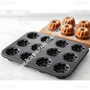 BZD IVORY TEFLON MUFFİN KEK KALIBI ÇİÇEK DESEN 12 SIRA 1*60