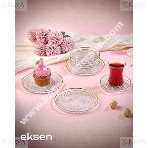 ALN EKS CAM 18 PARÇA ALTIN RİMLİ ÇAY SETİ 1*3