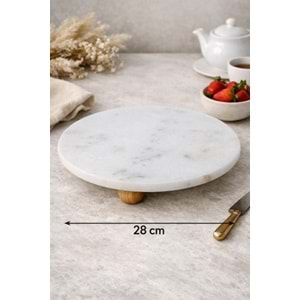 MLN SUNUMLUK MERMER AHŞAP AYAKLI BEYAZ MERMER SUNUMLUK 28 CM 1*8