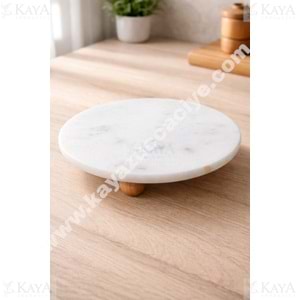 MLN SUNUMLUK MERMER AHŞAP AYAKLI BEYAZ MERMER SUNUMLUK 25 CM 1*8