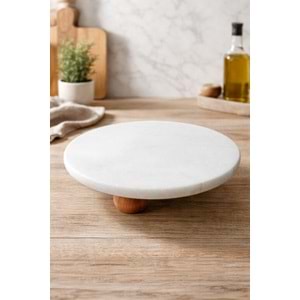 MLN SUNUMLUK MERMER AHŞAP AYAKLI BEYAZ MERMER SUNUMLUK 19 CM 1*12