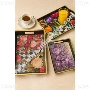 İSRA SİYAH BÜYÜK 3 LÜ KARE TEPSİ 42x30-38x26-31x22 CM 1*16